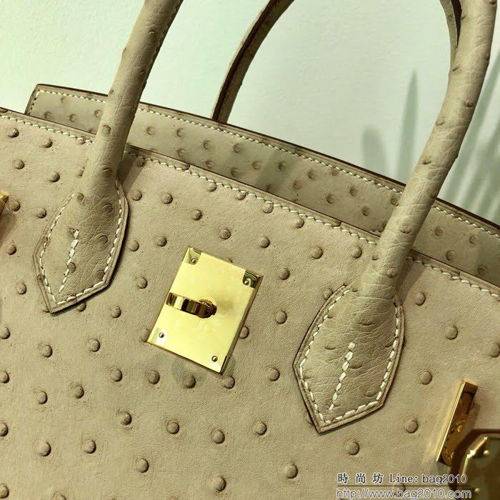 HERMES愛馬仕 鉑金包 Birkin 30 南非原產KK級鴕鳥皮 頂級工藝 手縫蠟線 時尚手提肩背包  Ama1412